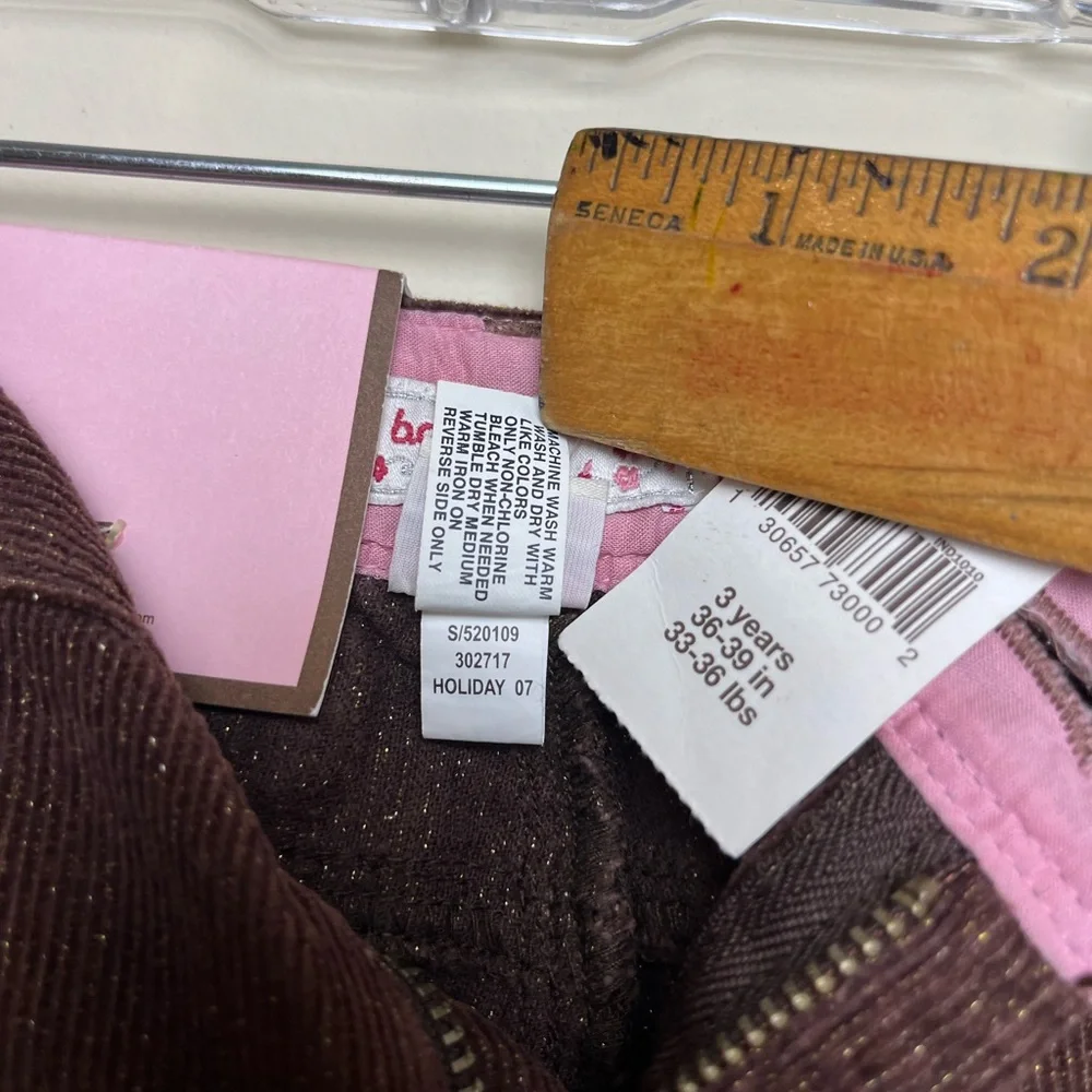 NWT BABY GAP GIRLS‎ BOOTCUT SPARKLY CORDUROY PANTS CORDS 3T 3 YEARS Brown
